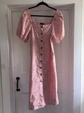 J.Crew NWT Pink Leopard Midi Dress Puff Sleeve Cotton XS AY638